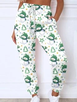 Women's Christmas Sweatpants Joggers Santa Gift Print Full Length Pocket Daily Xmas Wear Green Black Grey S 3XL Fall Winter -Xmas Cothing Store emfcjj1695289625049