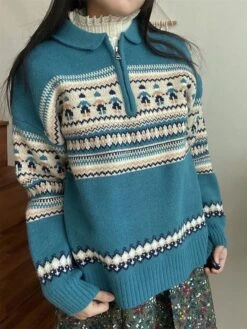 Women's Ugly Christmas Sweater Pullover Sweater Jumper Christmas Sweaters Shirt Collar Ribbed Knit Polyester Knitted Print Fall Winter Regular Outdoor Christmas Daily Stylish Casual Soft Long Sleeve -Xmas Cothing Store emvmeh1697290956802