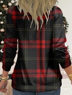 Women's Ugly Christmas Sweater Pullover Sweater Jumper Crew Neck Ribbed Knit Polyester Print Fall Winter Regular Outdoor Xmas Holiday Stylish Casual Soft Long Sleeve Animal Plaid Print Black Red -Xmas Cothing Store emvxuq1695176567994