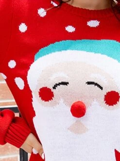 Women's Ugly Christmas Sweater Pullover Sweater Jumper Crew Neck Ribbed Knit Acrylic Patchwork Fall Winter Regular Xmas Daily Going Out Stylish Casual Soft Long Sleeve Santa Claus Red S M L -Xmas Cothing Store enfkgk1695029169857