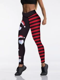 Women's Tights Leggings Red White Black Mid Waist Sports Fashion Christmas Gifts Yoga Xmas Print Stretchy Ankle-Length 4 Way Stretch Stripe S M L XL XXL / Loose Fit