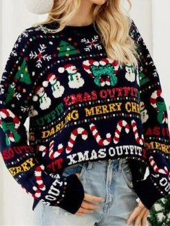 Women's Ugly Christmas Sweater Pullover Sweater Jumper Crew Neck Ribbed Knit Acrylic Oversized Fall Winter Regular Outdoor Xmas Daily Stylish Casual Soft Long Sleeve Letter Snowman Christmas Tree -Xmas Cothing Store epgdhf1695111131620