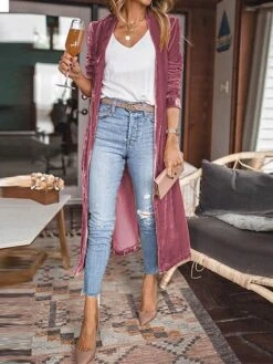 Women's Velvet Blazer Long Trench Coat Christmas Party Xmas Outfit Open Front Windproof Warm Winter Coat Fall Stylish Modern Casual Jacket Long Sleeve Plain Oversize Black Yellow Red -Xmas Cothing Store ephplv1695715054060