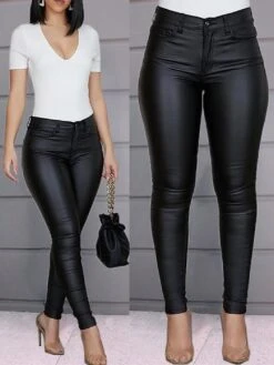 Women's Skinny Leather Pants Pants Trousers Ankle-Length Faux Leather Side Pockets Stretchy Fashion Xmas Party Christmas Claret Black S M -Xmas Cothing Store eppiqm1666939094912