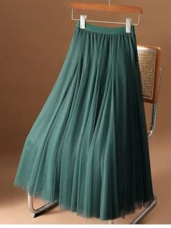 Women's Skirt Swing Midi Deep Purple Navy Wine Red Skirts All Seasons Ruched Layered Lined Elegant Long Christmas Daily Xmas M L XL -Xmas Cothing Store eqklan1694748998252