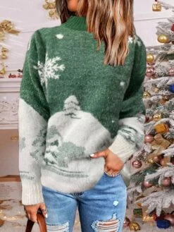 Women's Ugly Christmas Sweater Pullover Sweater Jumper Turtleneck Ribbed Knit Polyester Knitted Fall Winter Xmas Holiday Stylish Casual Soft Long Sleeve Christmas Tree Snowflake Red Green S M L -Xmas Cothing Store eqtgpy1663232347359