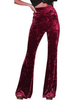 Women's Bootcut Flare Flared Pants Full Length Velvet Micro-elastic High Waist Streetwear Basic Xmas Party Christmas Black Red S M -Xmas Cothing Store erggri1644992060325