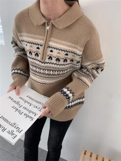 Women's Ugly Christmas Sweater Pullover Sweater Jumper Christmas Sweaters Shirt Collar Ribbed Knit Polyester Knitted Print Fall Winter Regular Outdoor Christmas Daily Stylish Casual Soft Long Sleeve -Xmas Cothing Store ergzvk1697290945256