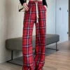 Women's Wide Leg Pants Trousers Full Length Fashion Streetwear Christmas Street Red Green S M Fall Winter -Xmas Cothing Store erilbj1695792132690