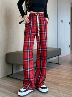 Women's Wide Leg Pants Trousers Full Length Fashion Streetwear Christmas Street Red Green S M Fall Winter