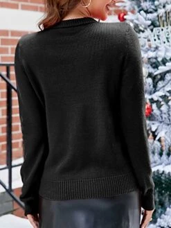 Women's Ugly Christmas Sweater Pullover Sweater Jumper Crew Neck Ribbed Knit Acrylic Sequins Embroidered Fall Winter Regular Christmas Daily Xmas Stylish Casual Soft Long Sleeve Animal Elk Black -Xmas Cothing Store esxlwl1695029218212