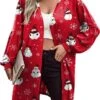 Women's Jacket Christmas Print Santa Claus Breathable Fashion Regular Fit Outerwear Xmas Long Sleeve Fall & Winter Navy S