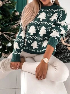 Women's Ugly Christmas Sweater Pullover Sweater Jumper Crew Neck Ribbed Knit Polyester Oversized Fall Winter Regular Outdoor Christmas Daily Stylish Casual Soft Long Sleeve Christmas Tree Red Green S -Xmas Cothing Store evcaxq1696903341725