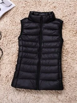 Women's Quilted Vest Sleeveless Puffer Jacket Christmas Windproof Warm Gilet Lightweight Parka ZipperStand Collar Outerwear Fall Light Pink Navy Black -Xmas Cothing Store evpyir1695715256879