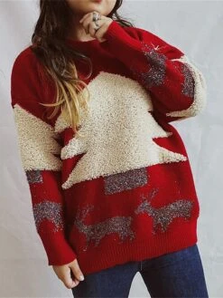 Women's Ugly Christmas Sweater Pullover Sweater Jumper Crew Neck Ribbed Knit Polyester Oversized Fall Winter Regular Outdoor Christmas Daily Stylish Casual Soft Long Sleeve Elk Christmas Tree