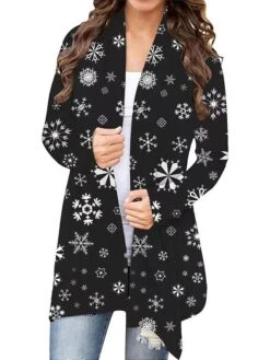 Women's Ugly Christmas Sweater Cardigan Pullover Sweater Jumper Open Front Knit Polyester Print Fall Winter Christmas Daily Holiday Xmas Stylish Basic Casual Long Sleeve Animal Geometric Snowman Red -Xmas Cothing Store ewzigv1636616421519