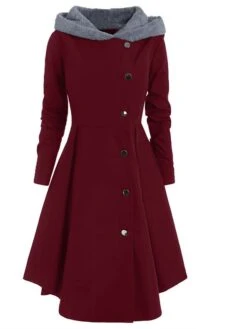 Women's Winter Coat Long Overcoat Christmas Cosplay Costume Single Breasted Pea Coat Thermal Warm Windproof Trench Coat Xmas Party Elegant Dress Outerwear Fall Outerwear Long Sleeve Red -Xmas Cothing Store exhoau1669278108586