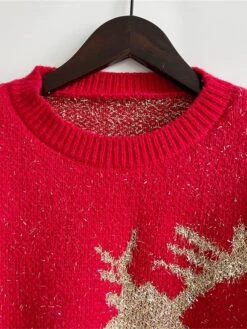 Women's Ugly Christmas Sweater Pullover Sweater Jumper Crew Neck Ribbed Knit Acrylic Oversized Fall Winter Regular Outdoor Xmas Daily Stylish Casual Soft Long Sleeve Elk Red Beige S M L -Xmas Cothing Store exwzug1696823482903