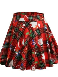 Women's Skirt Swing Mini Green Plaid Wine Red Fuchsia Skirts Pleated Print Fashion Christmas Weekend Xmas S M L -Xmas Cothing Store eyeliy1633943377287