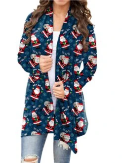 Women's Ugly Christmas Sweater Cardigan Pullover Sweater Jumper Open Front Knit Polyester Print Fall Winter Christmas Daily Holiday Xmas Stylish Basic Casual Long Sleeve Animal Geometric Snowman Red -Xmas Cothing Store eywywo1636616422671