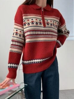 Women's Ugly Christmas Sweater Pullover Sweater Jumper Christmas Sweaters Shirt Collar Ribbed Knit Polyester Knitted Print Fall Winter Regular Outdoor Christmas Daily Stylish Casual Soft Long Sleeve -Xmas Cothing Store ezbxjt1697290936064