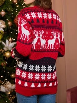 Women's Pullover Sweater Jumper Crew Neck Ribbed Knit Polyester Oversized Fall Winter Short Christmas Daily Going Out Xmas Stylish Casual Soft Long Sleeve Elk Snowflake White-Men's White-women's Model -Xmas Cothing Store ezfhmt1695175907940