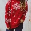 Women's Christmas Sweaters Pullover Sweater Jumper Crew Neck Chunky Knit Polyester Embroidery Spring Fall Winter Regular Christmas Daily New Year Fashion Daily Vintage Style Long Sleeve Snowflake