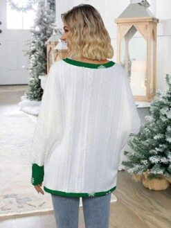 Women's Ugly Christmas Sweater Pullover Sweater Jumper V Neck Ribbed Knit Polyester Knitted Print Fall Winter Regular Outdoor Christmas Holiday Daily Stylish Casual Long Sleeve Santa Claus Elk Wine -Xmas Cothing Store ezjphr1697771288265