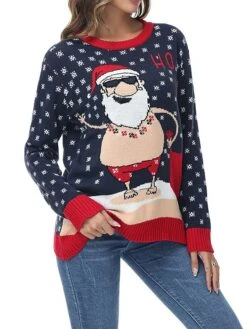 Women's Ugly Christmas Sweater Pullover Sweater Jumper Christmas Sweaters Crew Neck Ribbed Knit Acrylic Knitted Print Fall Winter Regular Outdoor Christmas Daily Fashion Casual Soft Long Sleeve Santa -Xmas Cothing Store ezjzop1697785103900