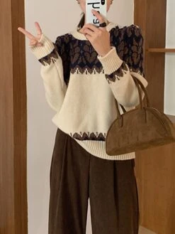 Women's Pullover Sweater Jumper Crew Neck Ribbed Knit Polyester Knitted Print Fall Winter Regular Outdoor Christmas Daily Stylish Casual Soft Long Sleeve Heart Red Blue Green One-Size -Xmas Cothing Store fampmg1697290903950