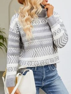 Women's Ugly Christmas Sweater Pullover Sweater Jumper Christmas Sweaters Turtleneck Ribbed Knit Polyester Knitted Fall Winter Regular Outdoor Christmas Daily Stylish Casual Soft Long Sleeve -Xmas Cothing Store fbslwf1697290903051