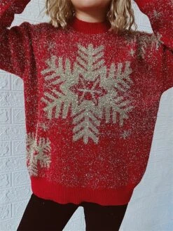 Women's Ugly Christmas Sweater Pullover Sweater Jumper Crew Neck Ribbed Knit Polyester Oversized Fall Winter Regular Outdoor Christmas Daily Stylish Casual Soft Long Sleeve Elk Snowflake Wine Red S M -Xmas Cothing Store fbyoqp1696903365789