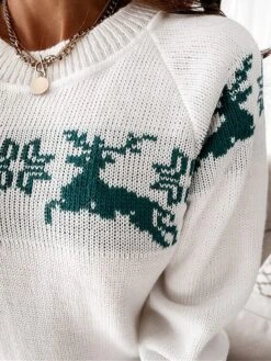 Women's Ugly Christmas Sweater Pullover Sweater Jumper Crew Neck Ribbed Knit Acrylic Patchwork Fall Winter Regular Outdoor Xmas Daily Stylish Casual Soft Long Sleeve Elk Snowflake White Red Green -Xmas Cothing Store fccnob1695209495714
