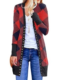 Women's Ugly Christmas Sweater Cardigan Sweater Jacket V Neck Ribbed Knit Polyester Button Knitted Print Fall Winter Long Outdoor Christmas Daily Fashion Casual Soft Long Sleeve Plaid Elk Christmas -Xmas Cothing Store fdgzkf1697290890260