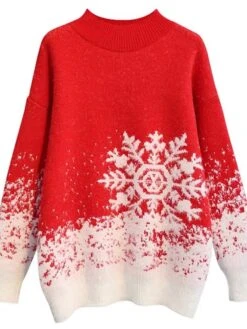 Women's Ugly Christmas Sweater Pullover Sweater Jumper Crew Neck Ribbed Knit Polyester Knit Knitted Fall Winter Xmas Holiday Stylish Casual Soft Long Sleeve Snowflake Pink Red Blue One-Size -Xmas Cothing Store fdmbsp1666949567423