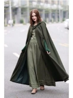 Women's Winter Coat Cloak / Halloween Xmas Capes Long Layered Coat Warm Windproof Overcoat Fall Single Breasted Hooded Coat Green Black Blue Gray Christmas Crewneck S M L XL / Winter -Xmas Cothing Store feexun1605796241795