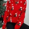 Women's Ugly Christmas Sweater Pullover Sweater Jumper Crew Neck Ribbed Knit Polyester Patchwork Fall Winter Regular Outdoor Christmas Daily Stylish Casual Soft Long Sleeve Geometric Snowflake Red -Xmas Cothing Store felpep1697103880996