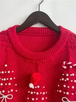 Women's Ugly Christmas Sweater Pullover Sweater Jumper Crew Neck Ribbed Knit Polyester Hollow Out Oversized Beads Fall Winter Regular Outdoor Christmas Daily Stylish Casual Soft Long Sleeve Christmas -Xmas Cothing Store fgutnz1696903357713