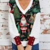 Women's Ugly Christmas Sweater Pullover Sweater Jumper V Neck Crochet Knit Print Drop Shoulder Fall Winter Regular Christmas Stylish Casual Soft Long Sleeve Santa Claus Snowflake Black Wine Beige S M -Xmas Cothing Store fhiyhv1697771290597