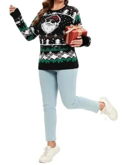 Women's Ugly Christmas Sweater Cardigan Sweater Jacket Open Front Ribbed Knit Polyester Patchwork Knitted Front Pocket Fall Winter Regular Outdoor Xmas Holiday Daily Stylish Casual Long Sleeve -Xmas Cothing Store fhpqdw1697290887574