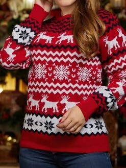 Women's Ugly Christmas Sweater Pullover Sweater Jumper Crew Neck Crochet Knit Polyester Knitted Fall Winter Outdoor Xmas Daily Stylish Casual Soft Long Sleeve Snowflake White Red S M L