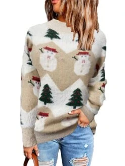 Women's Ugly Christmas Sweater Pullover Sweater Jumper Crew Neck Ribbed Knit Polyester Knitted Fall Winter Tunic Outdoor Christmas New Year Stylish Casual Soft Long Sleeve Snowman Xmas Tree Pink -Xmas Cothing Store fiqufr1664518139517