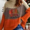 Women's Pullover Sweater Jumper Turtleneck Fuzzy Knit Cotton Blend Oversized Fall Winter Regular Date Weekend Casual Soft Long Sleeve Leopard Christmas Tree Fuchsia Orange S M L -Xmas Cothing Store firatm1695799813071