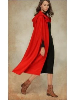 Women's Coat Cloak / Capes Christmas Long Coat Winter Coat Single Breasted One-Button Overcoat Hooded Coat Sleeveless Black Blue Gray Army Green Red Halloween Basic Essential Causal Fall Loose -Xmas Cothing Store firkek1610624218111