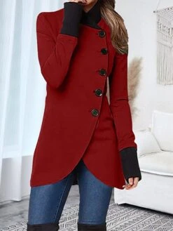 Women's Overcoat Long Pea Coat Single Breasted Stand Collar Trench Coat Christmas Xmas Red Slim Fit Winter Coat Windproof Warm Comtemporary Stylish Casual Jacket Long Sleeve Black Wine Army Green -Xmas Cothing Store fjixvz1696918979589