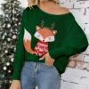Women's Pullover Sweater Jumper Crew Neck Ribbed Knit Print Fall Winter Regular Christmas Soft Long Sleeve Animal Elk White Green S M L -Xmas Cothing Store fjnktx1697258697421