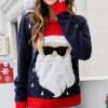 Women's Ugly Christmas Sweater Xmas Pullover Sweater Jumper Crew Neck Knit Fall Winter Christmas Holiday Vintage Style Soft Long Sleeve Santa Claus Navy Blue S M L