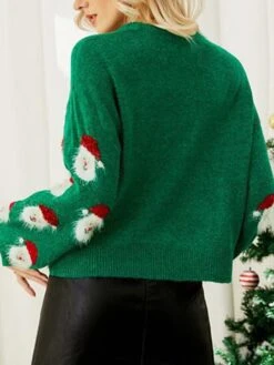 Women's Ugly Xmas Sweater Pullover Sweater Jumper Crew Neck Ribbed Knit Acrylic Knitted Print Fall Winter Outdoor Christmas Holiday Stylish Casual Soft Long Sleeve Santa Claus Black Pink Red S M L -Xmas Cothing Store fkqaoi1667470642650