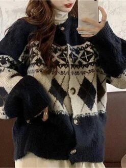 Women's Ugly Christmas Sweater Cardigan Sweater Jacket Crew Neck Cable Knit Polyester Button Knitted Print Fall Winter Regular Outdoor Christmas Daily Stylish Casual Soft Long Sleeve Print Navy Blue 33 Women's Ugly Christmas Sweater Cardigan Sweater Jacket Crew Neck Cable Knit Polyester Button Knitted Print Fall Winter Regular Outdoor Christmas Daily Stylish Casual Soft Long Sleeve Print Navy Blue -Xmas Cothing Store fkrwmr1697626885014