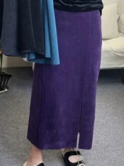 Women's Skirt A Line Maxi Corduroy Wine Black Purple Gray Skirts Fall & Winter Split Ends High Waist Fashion Elegant Xmas Christmas Street S M L -Xmas Cothing Store fkvqji1694067314518